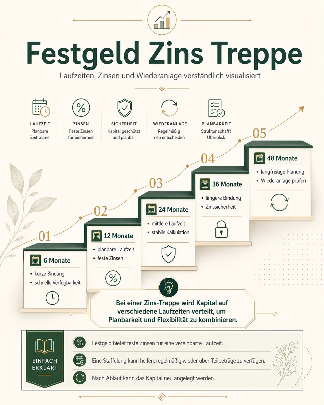 Darstellung einer Zinstreppe mit mehreren Laufzeiten